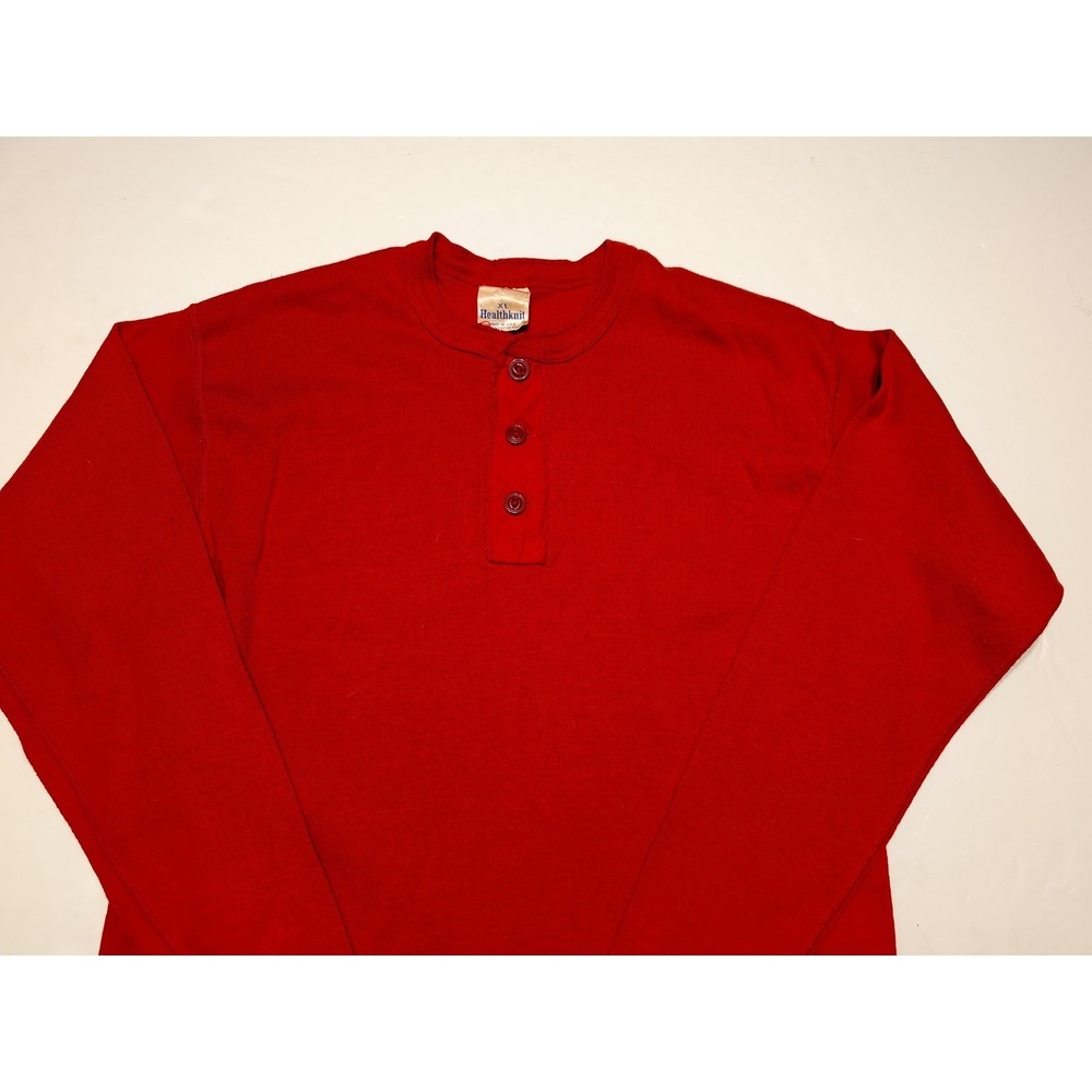 Vintage HEALTHKNIT Long Sleeve Henley Shirt Made USA Red XL (but Small Fit) - Picture 6 of 9